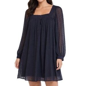 Summer of Love Women's Sheer Navy Blue Swiss Dot Babydoll Swing Mini Dress Large
